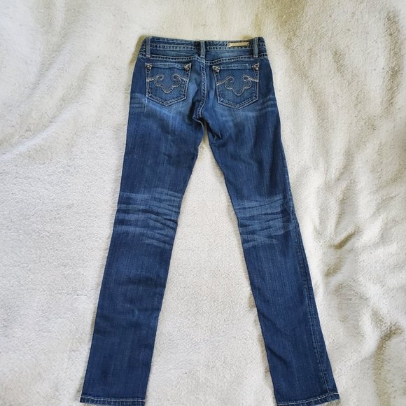 Rerock for Express Distressed Low Rise Straight Leg Skinny Jeans, Sz 2R - Picture 2 of 3